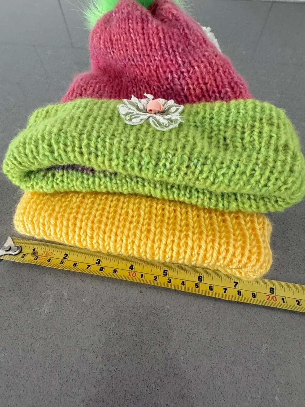 2 Little Girl Handmade Knit Beanie Hats-Barely worn